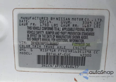 2014 Nissan Versa 1.6 S from USA, damaged, VIN 3N1CN7AP7EL868657